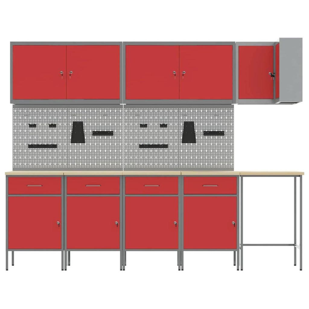 Set di mobili da lavoro con cassetto 12 pcs Rosso e Grigio 3321507