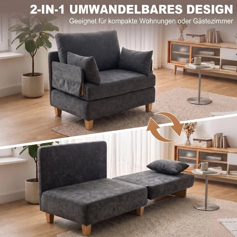 Divano letto 2 posti ¨C Minimal ¨C Tessuto, con 2 cuscini lavabili, tasche laterali