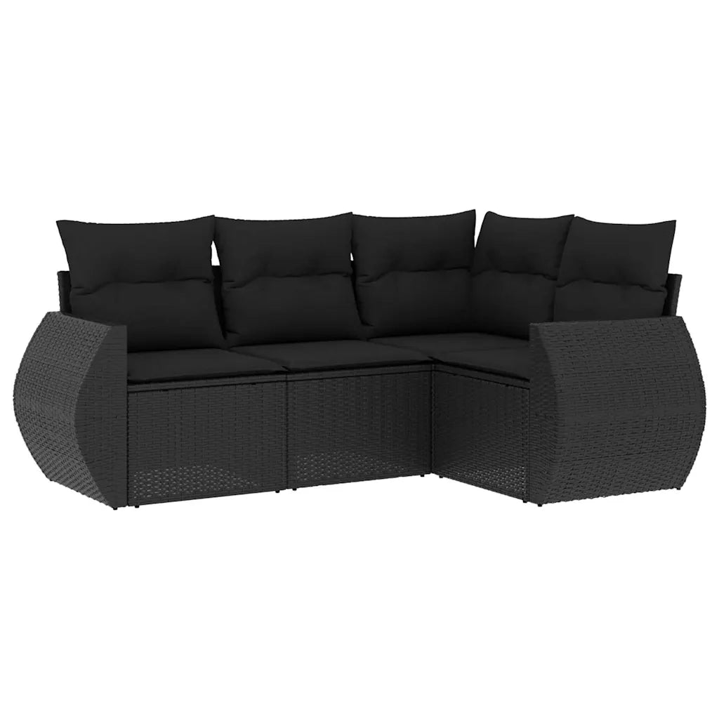 Set Divani da Giardino 4 pz con Cuscini Nero in Polyrattan
