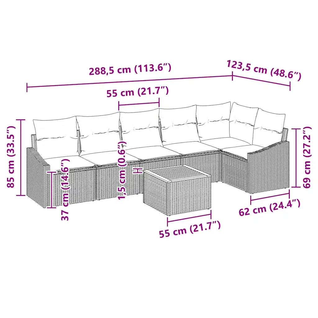 Set Divano da Giardino con cuscino 7 pcs Nero polyrattan 3347838