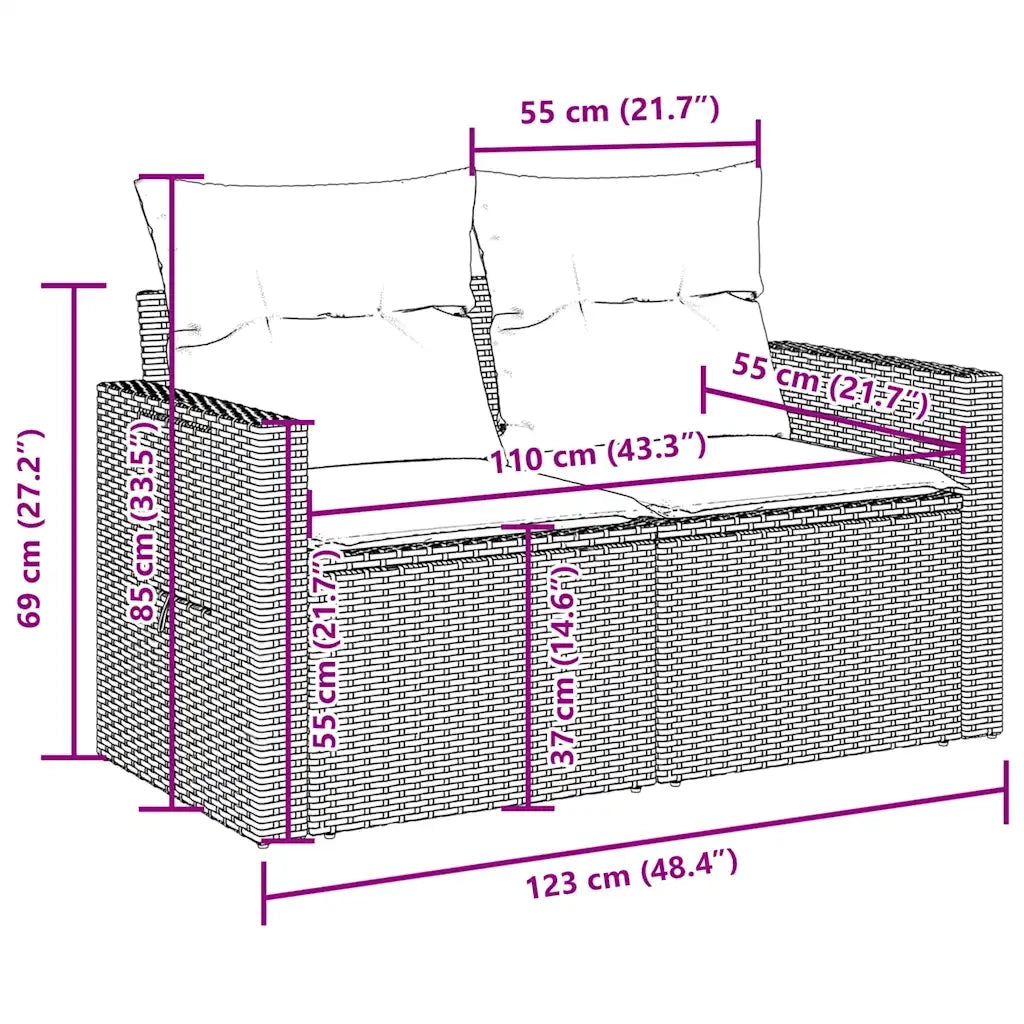 Set Divani da Giardino 10pz con Cuscini in Polyrattan Marrone 3220692