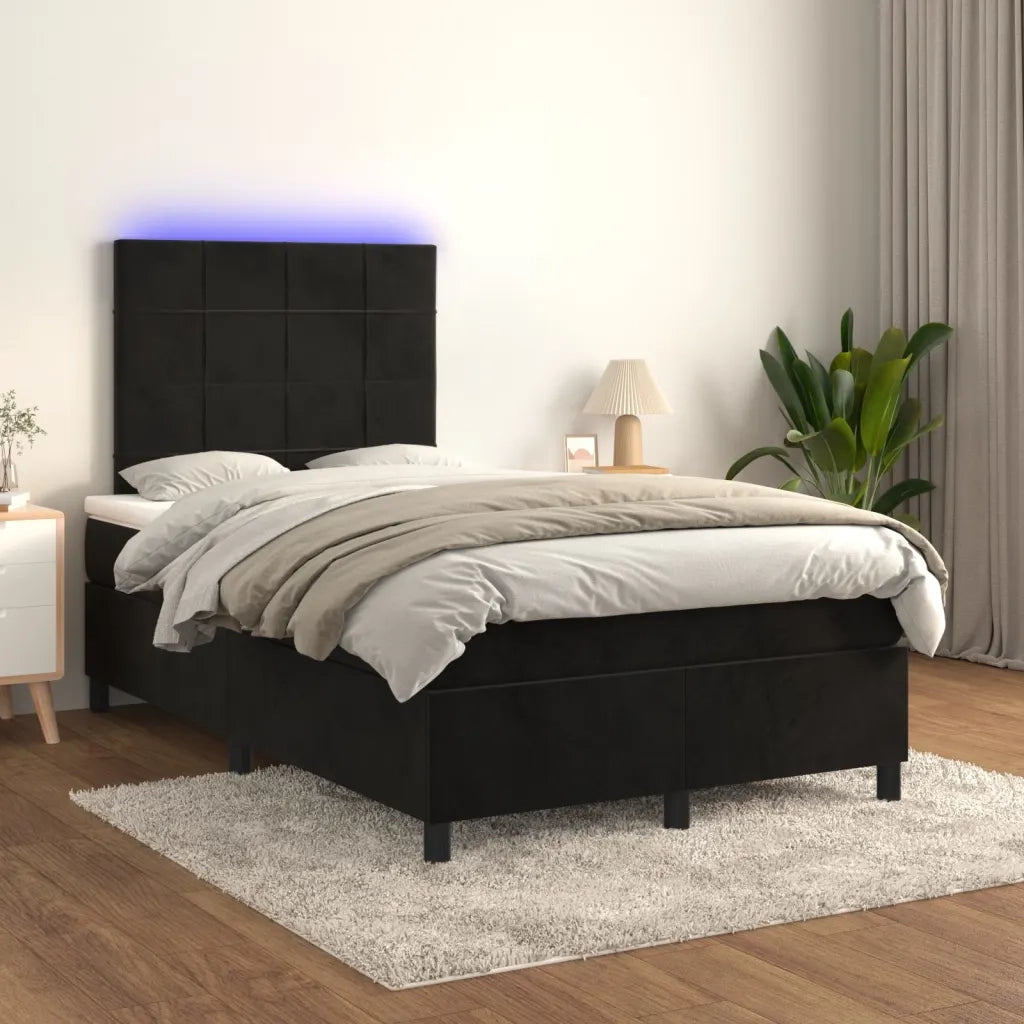 Letto a Molle con Materasso e LED Nero 120x200 cm in Velluto 3136115