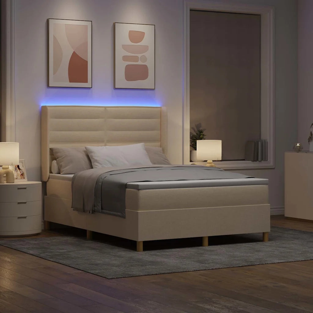 Letto a molle con materasso Crema 140 x 200 cm Tessuto