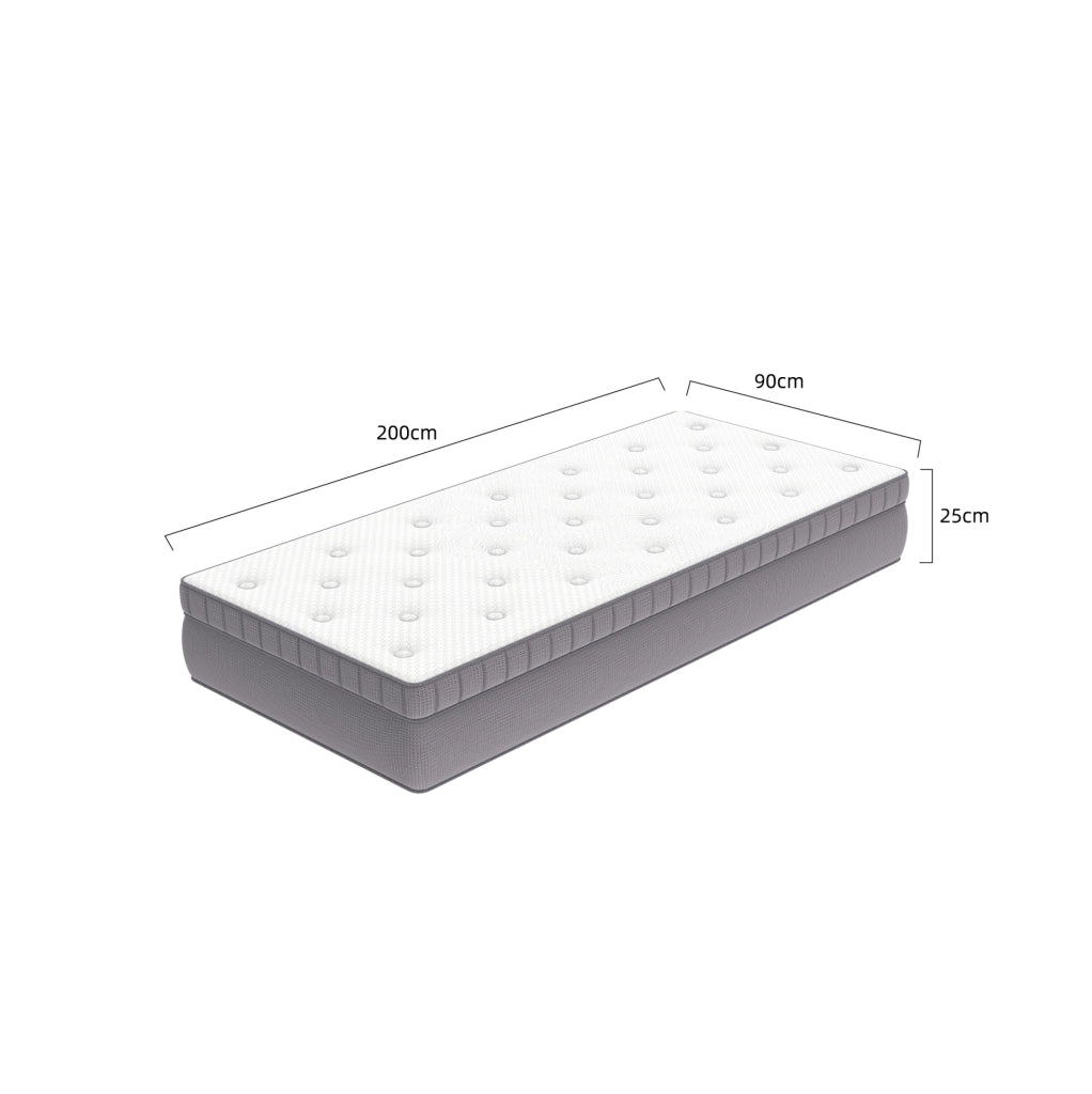 Materasso 90x200 cm H25 a 7 zone in schiuma e molle; bianco antico