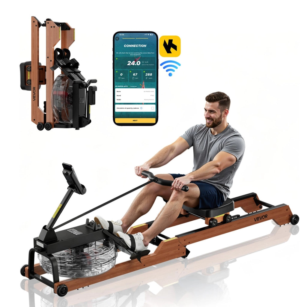 Vogatore ad Acqua per Casa RW630 in Legno, Resistenza Regolabile a 6 Livelli, Connessione Bluetooth, Display LCD, Carico Max 158 kg
