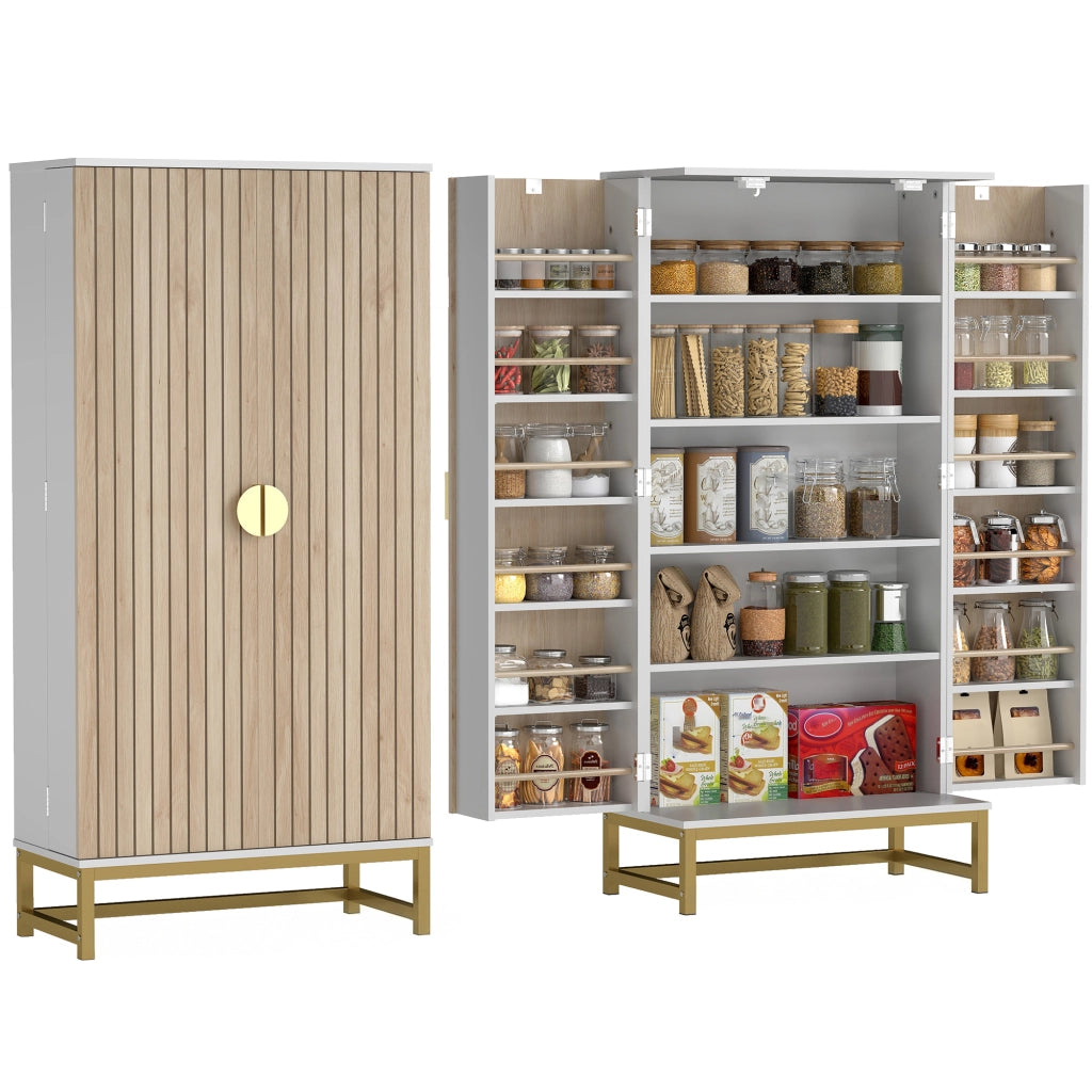 Mobile da cucina credenza dispensa con 12 ripiani regolabili sulle ante, mobiletto salvaspazio per casa, 58x29x119,5cm, bianco