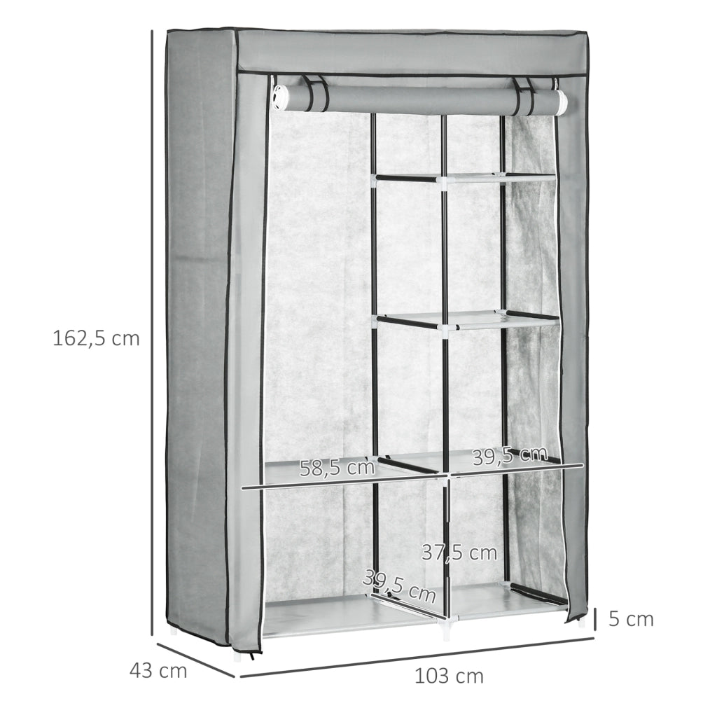 Armadio in tessuto grigio 103 x 43 x 162,5 cm con asta e 6 ripiani