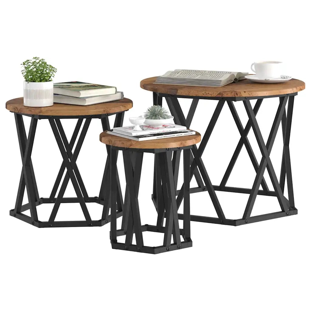 Tavolo Laterale Nesting 3 pcs Legno vecchio 868259