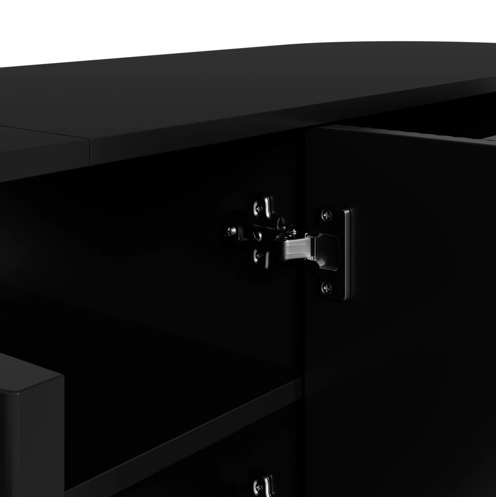 Mobile TV 180x40x38 cm con cassetti e ante ondulate in MDF nero