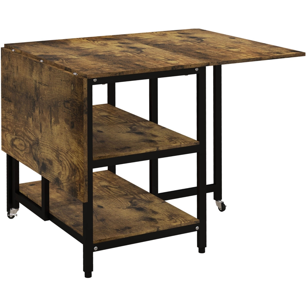 Tavolo da pranzo pieghevole con ruote e 2 ripiani 140x80 cm marrone