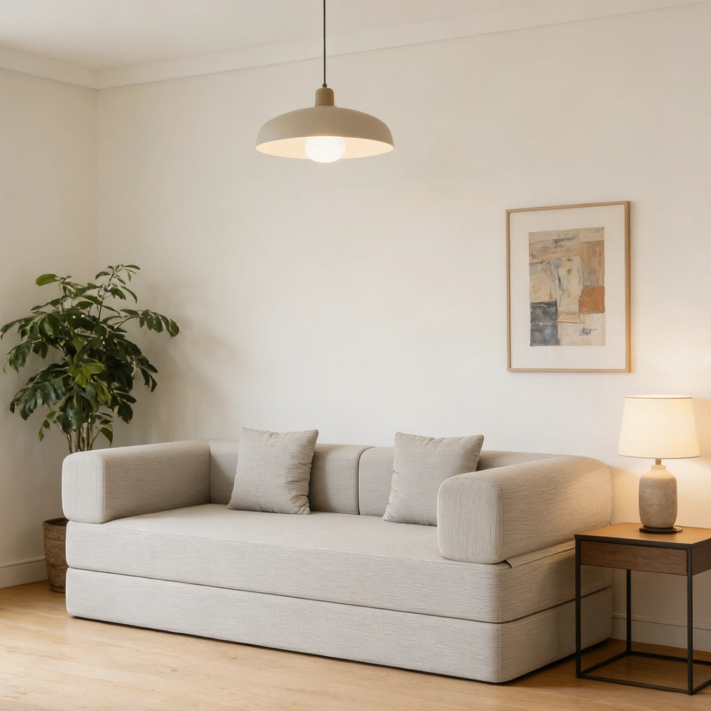 Divano letto a 3 posti pieghevole in velluto a coste bianco sporco con braccioli regolabili 200 × 100 × 70 cm