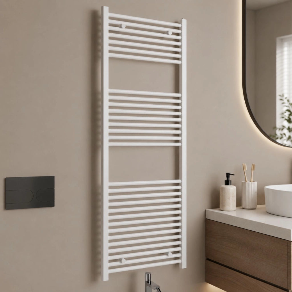 Termoarredo scaldasalviette tubolare tondo in acciaio bianco opaco *** finitura- bianco opaco, misure h1500xl600xi550...