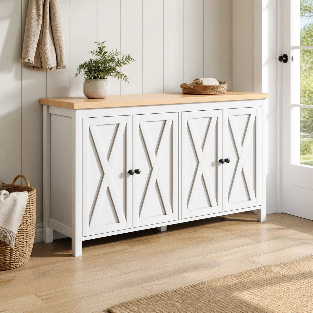 Sideboard bianco con 4 ante; 140x40x78 cm in MDF