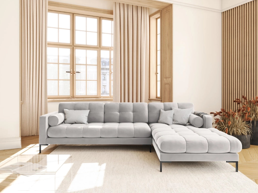Cosmopolitan Design - Divano angolare destro "Bali" 5 posti in velluto argento 
