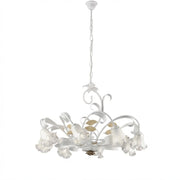 Lampadario Arte Povera Cesto Metallo Bianco E Oro 8 Luci E14
