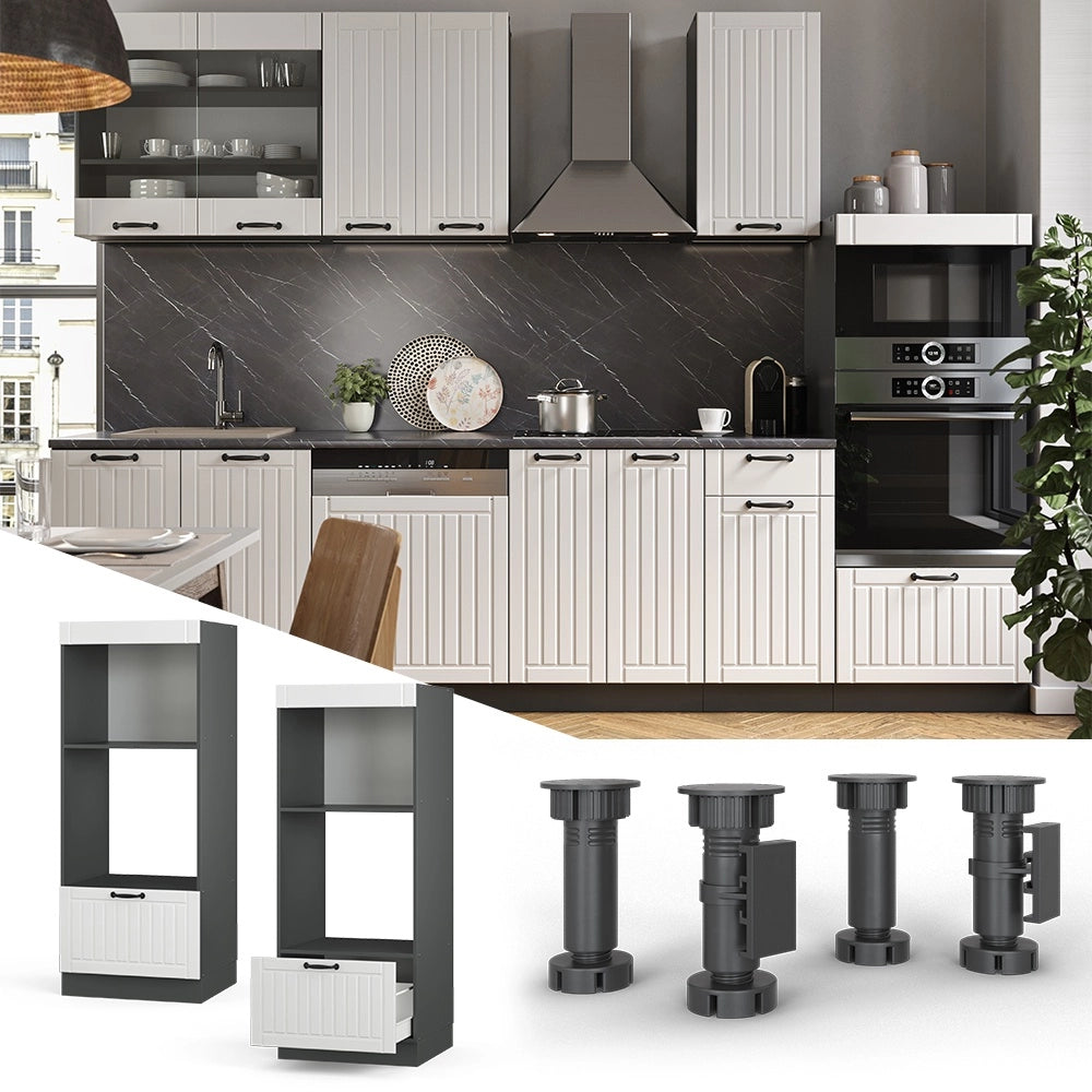 Mobile cucina microonde Fame-Line Bianco rustico/Antracite 60 cm aperto Vicco