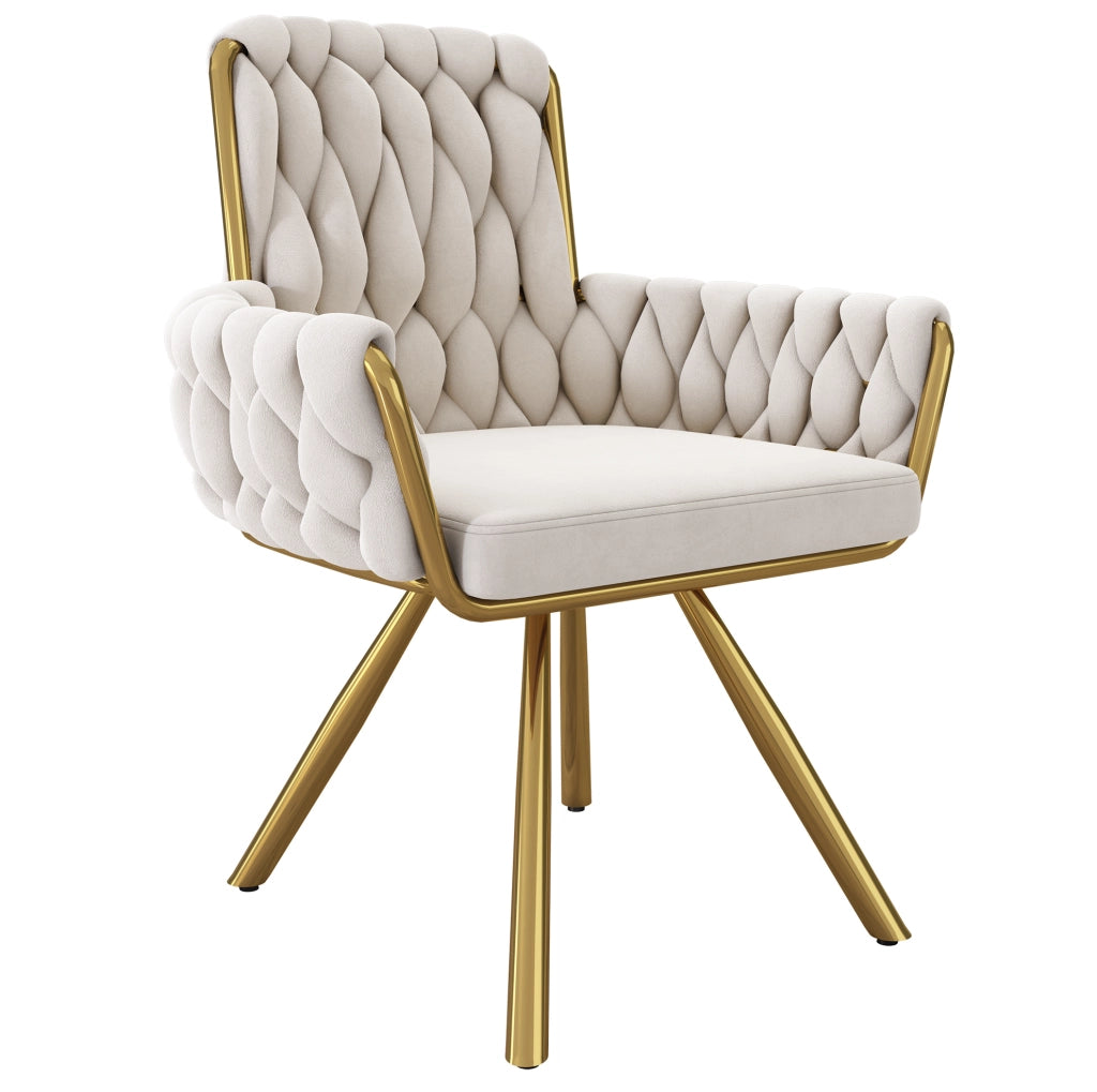 Sedia da pranzo girevole 360° in velluto beige; set 2 pezzi
