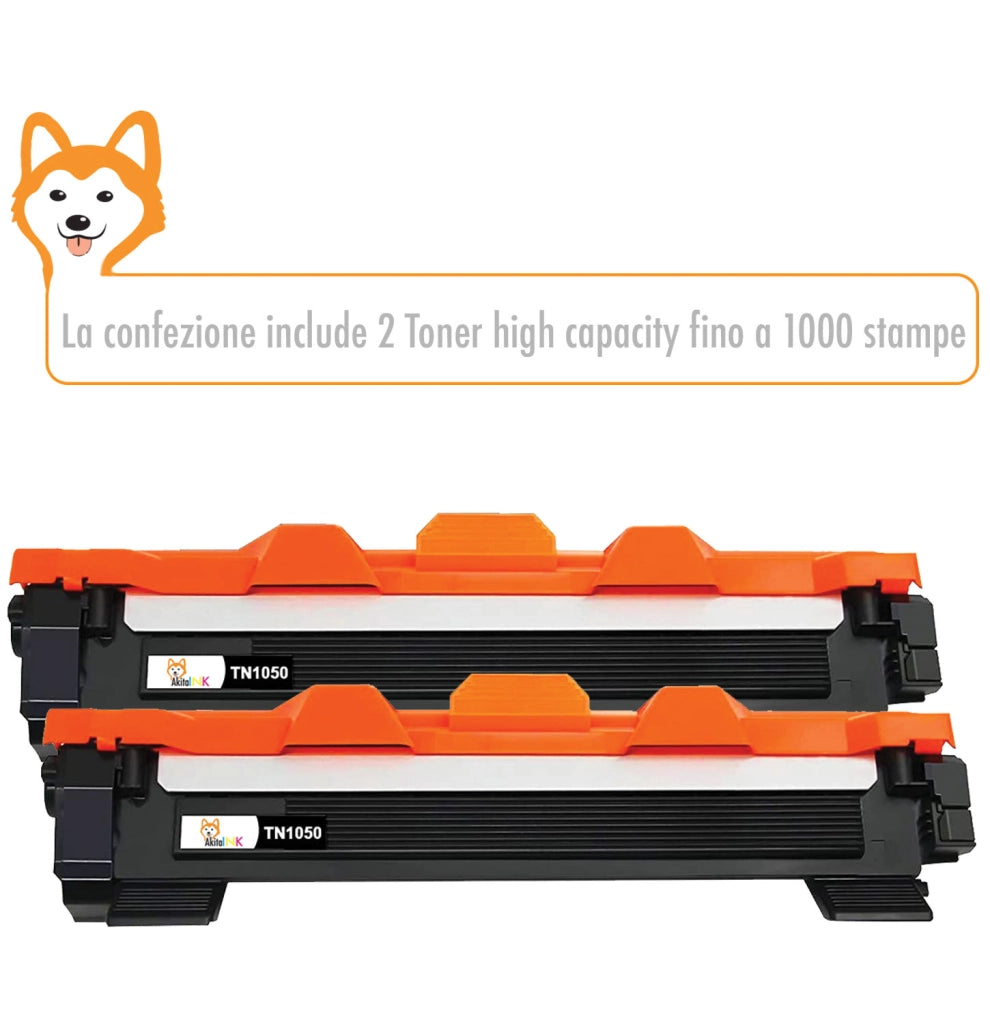 2 Toner Brother TN1050 Compatibili AkitaINK Nero