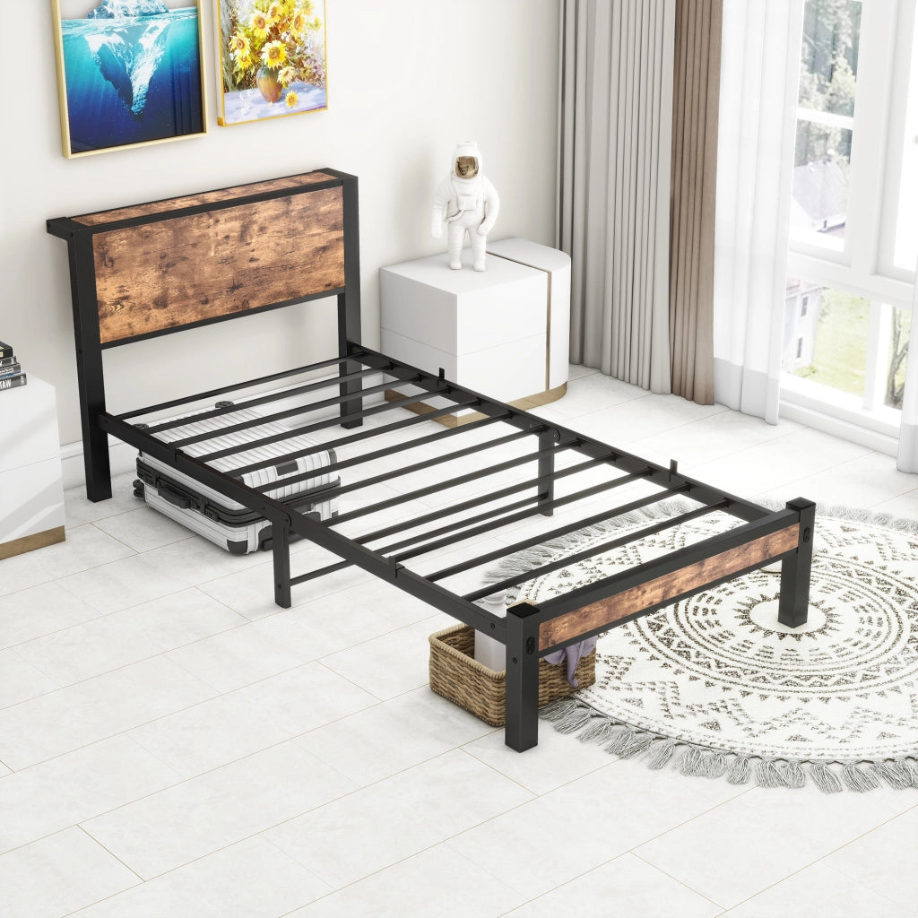 letto singolo mdf metallo marrone antico 90 x 200 cm