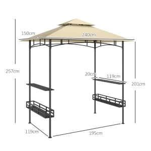 Padiglione per BBQ in acciaio beige 240x150x257 cm, impermeabile, ignifugo, con doppio tetto, mensole laterali e protezione UV