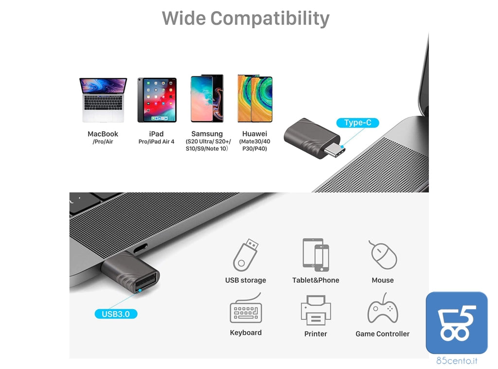 YOSH USB C Adattatore USB to USB C colore grigio Kit da 2 pezzi in lega di zinco