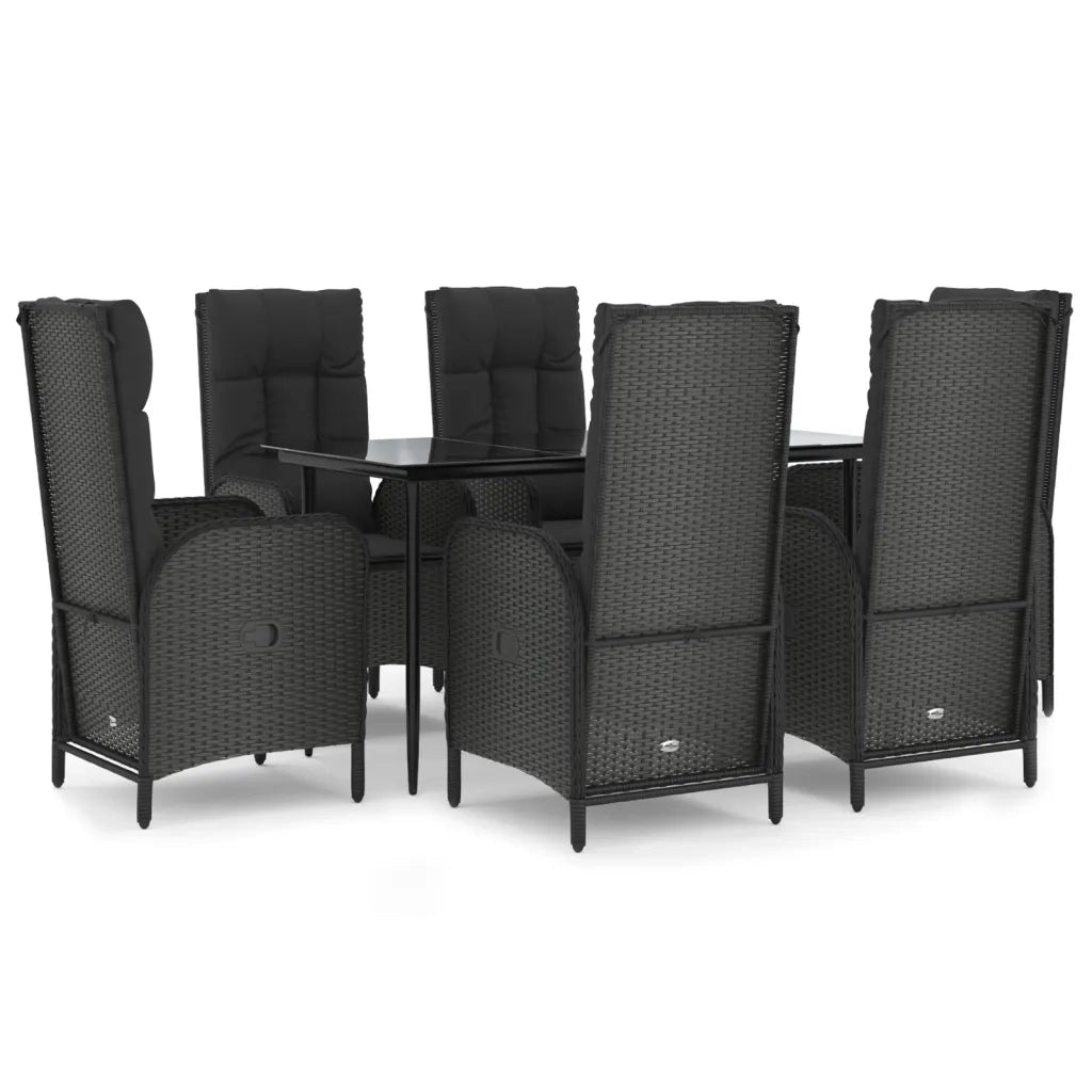 Set da Pranzo da Giardino 7 pz Nero con Cuscini in Polyrattan 3185170
