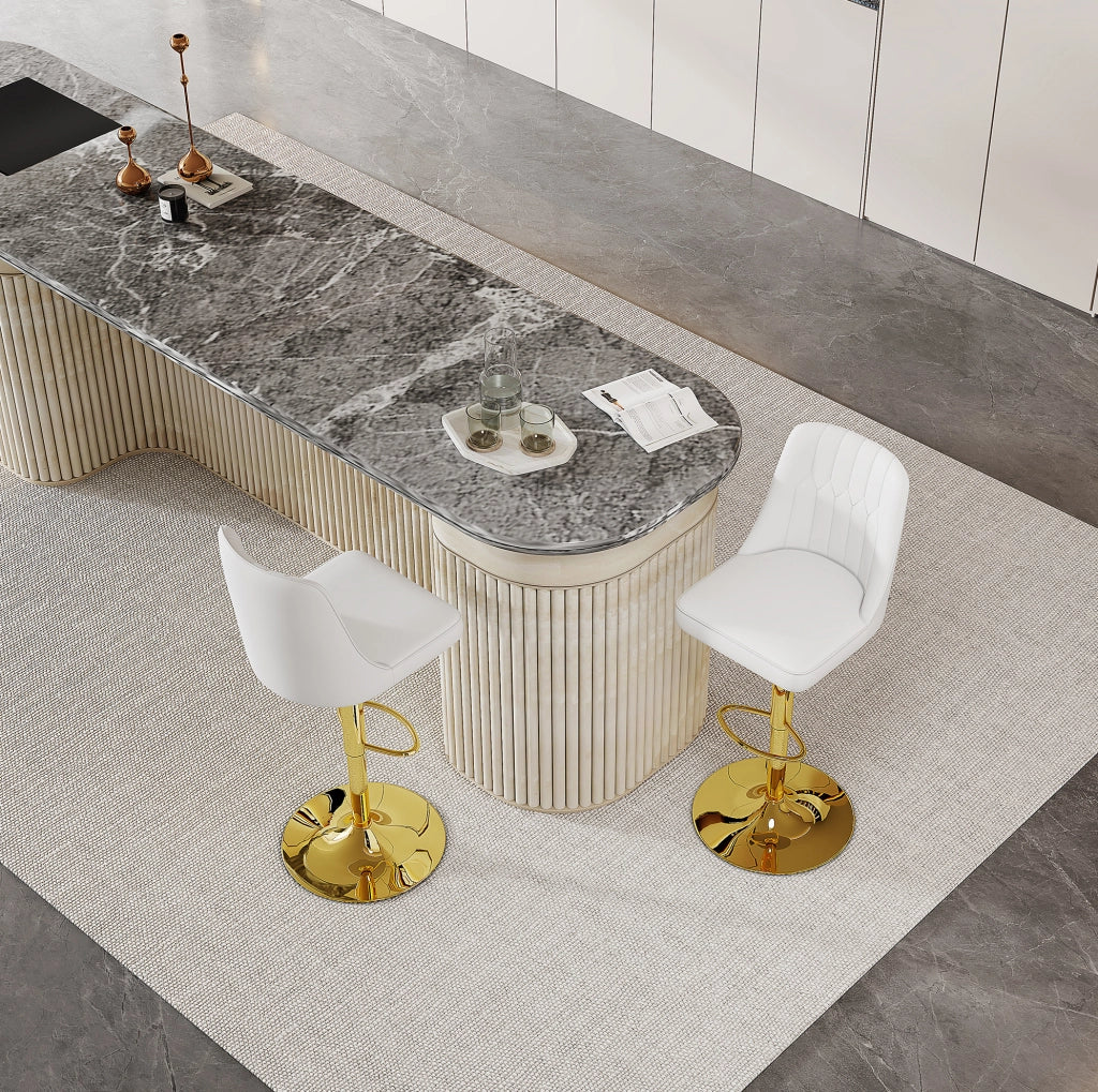 SGABELLO BAR REGOLABILE 2 PEZZI 360° PU BIANCO METALLO ORO