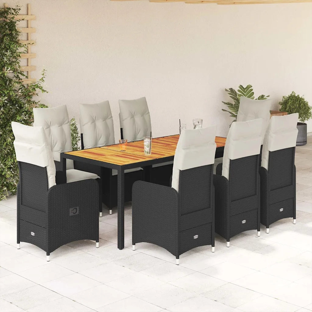 Set Bistrò da Giardino 9 pz con Cuscini in Polyrattan Nero 3276983