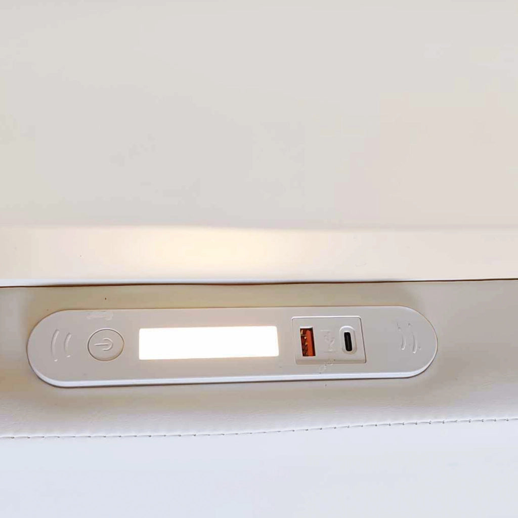 Letto imbottito per bambini 90x200 cm con luce LED; porta USB e cassetti; bianco