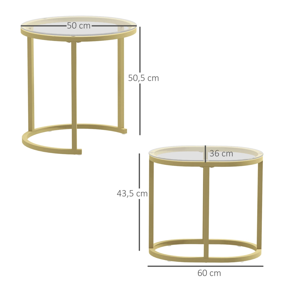Set di 2 tavolini da caffè impilabili in acciaio oro