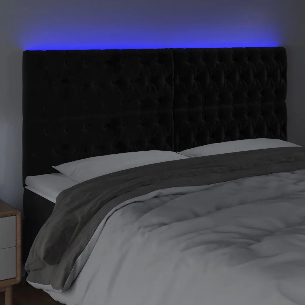 Testiera a LED-Testata con LED Nera 200x7x118/128cm in Velluto