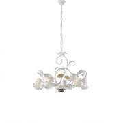Lampadario Arte Povera Cesto Metallo Bianco E Oro 5 Luci E14