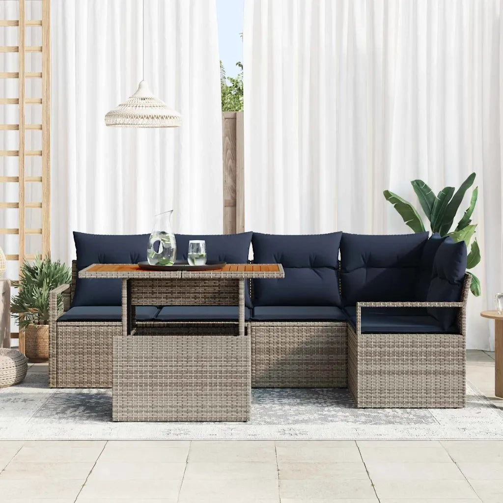 Set da Pranzo per Giardino con cuscino 6 pcs Grigio e Blu Navy 3349716