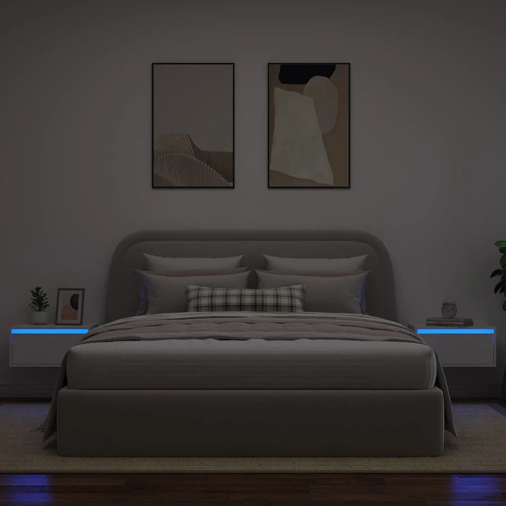 Comodini a Parete con Luci LED 2 pz Bianchi 860212
