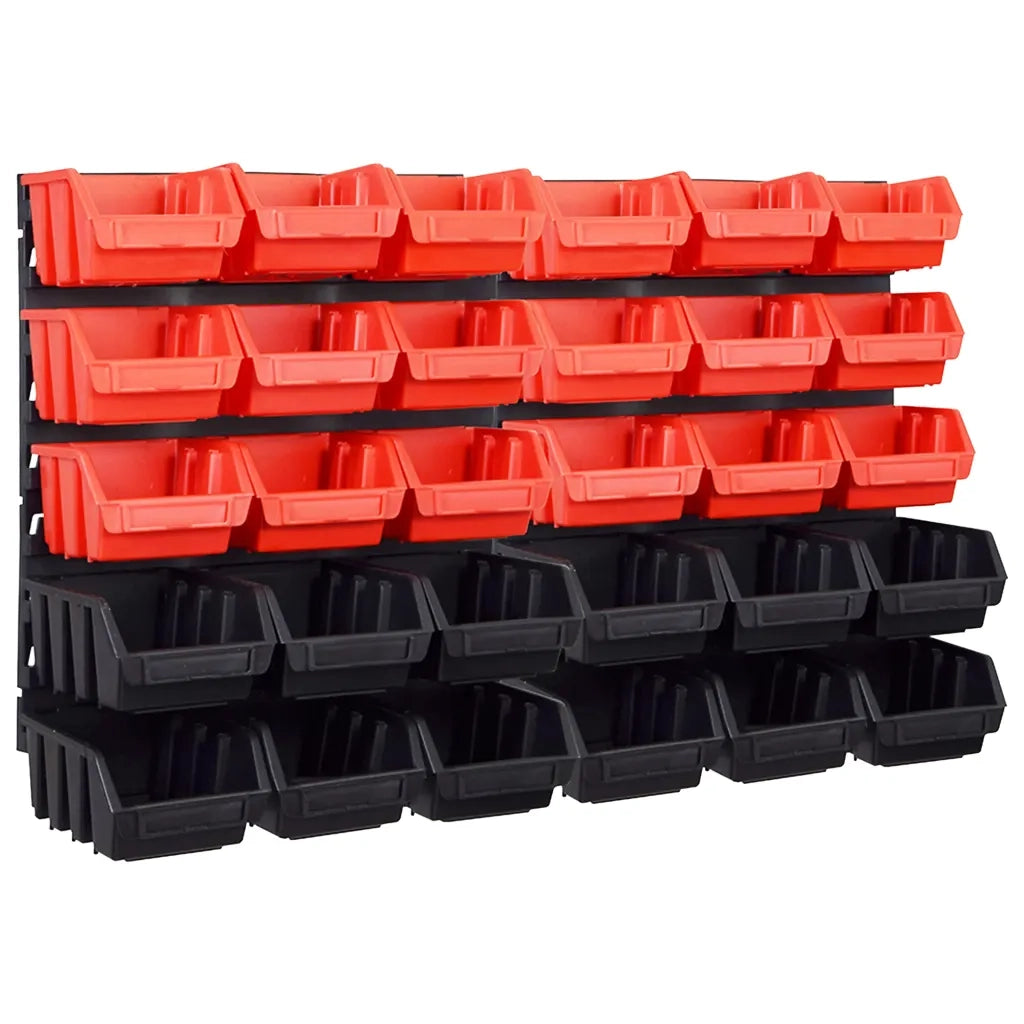Kit Contenitori 32 pz con Pannelli a Parete Rosso e Nero 146281