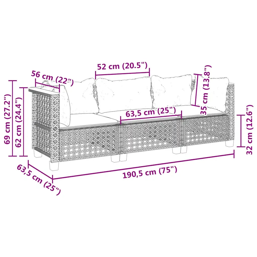 Divano da Giardino con Cuscini a 3 Posti Beige in Polyrattan 365940