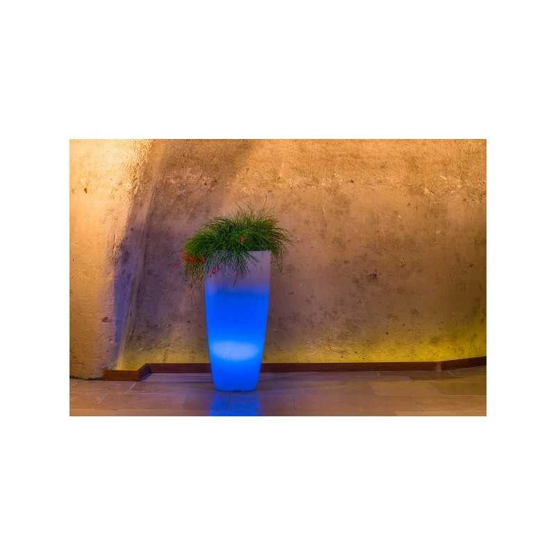Vaso luminoso modernon di design Ø33 H70 in polimero resistente con LED blu per interno ed esterno - Made in Italy - Monacis
