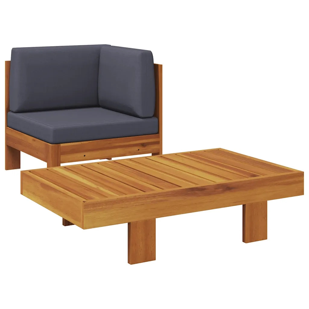 Set Divani Giardino 2 pz con Cuscini Grigio Scuro Legno Acacia