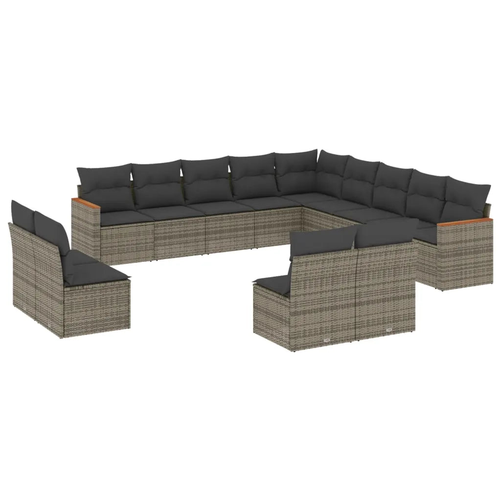 Set Divani da Giardino 13 pz con Cuscini Grigio in Polyrattan 3258889