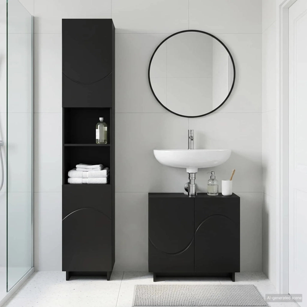 Set mobili da bagno 2 pz Nero Legno ingegnerizzato 3433083