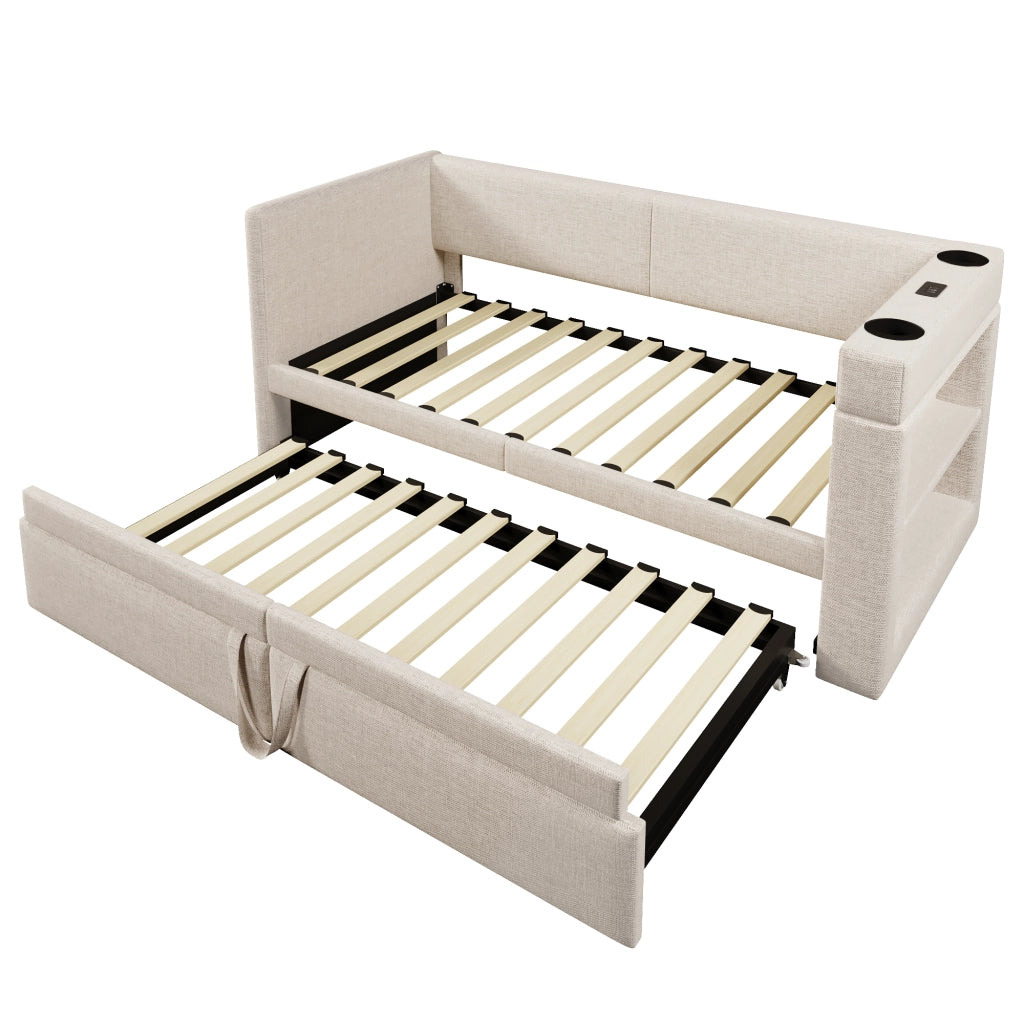 Divano letto singolo 90x200 cm beige con letto estraibile