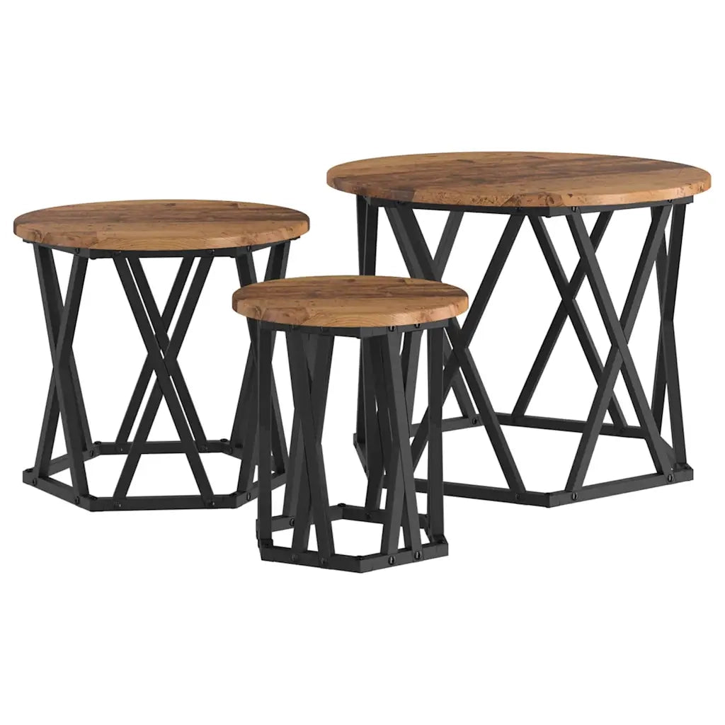Tavolo Laterale Nesting 3 pcs Legno vecchio 868259