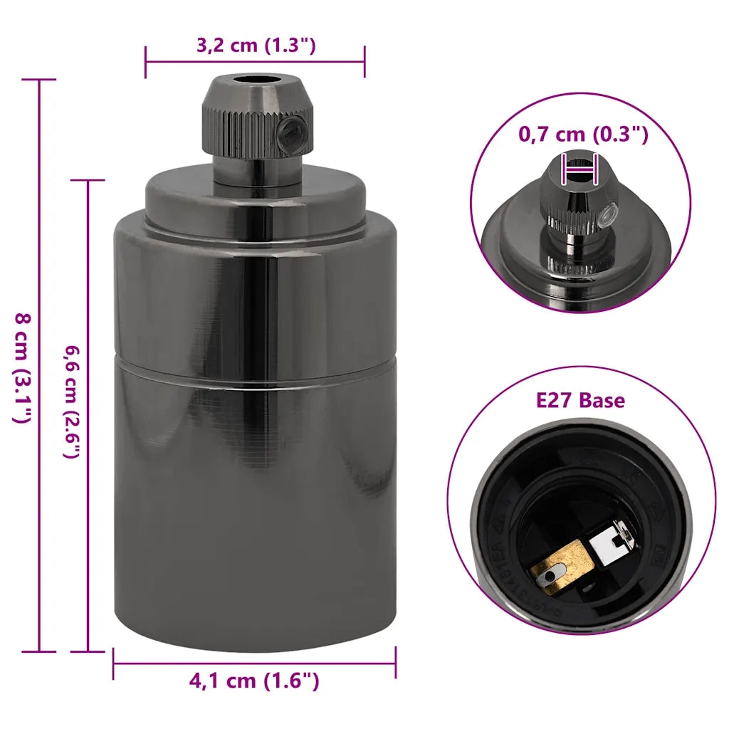 Portalampade 2 pz Nero Lucido E27 4106538