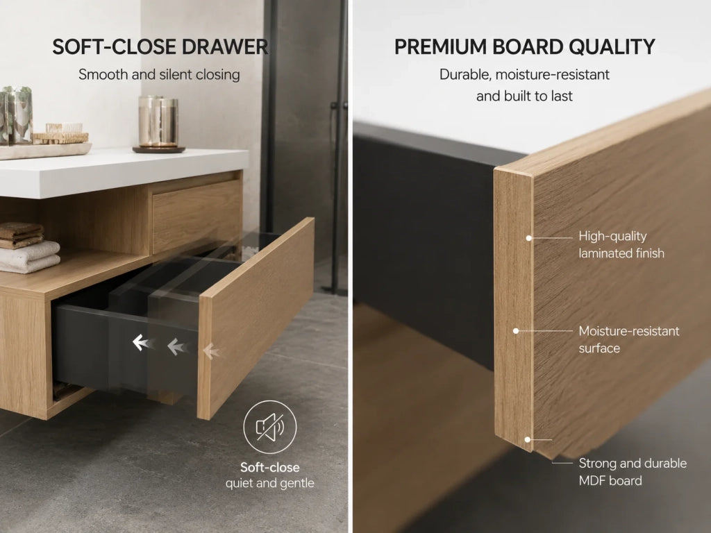 Mobile bagno componibile CERDEÑA senza specchio con modulo e piano top da 100 cm, lavabo senza colonna