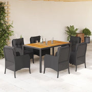 Set da Pranzo da Giardino 7 pz Nero con Cuscini in Polyrattan