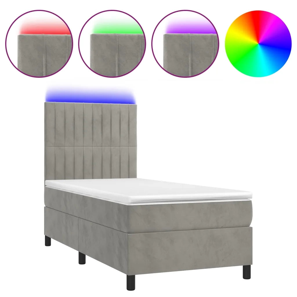Letto a Molle Materasso e LED Grigio Chiaro 100x200 cm Velluto 3136227