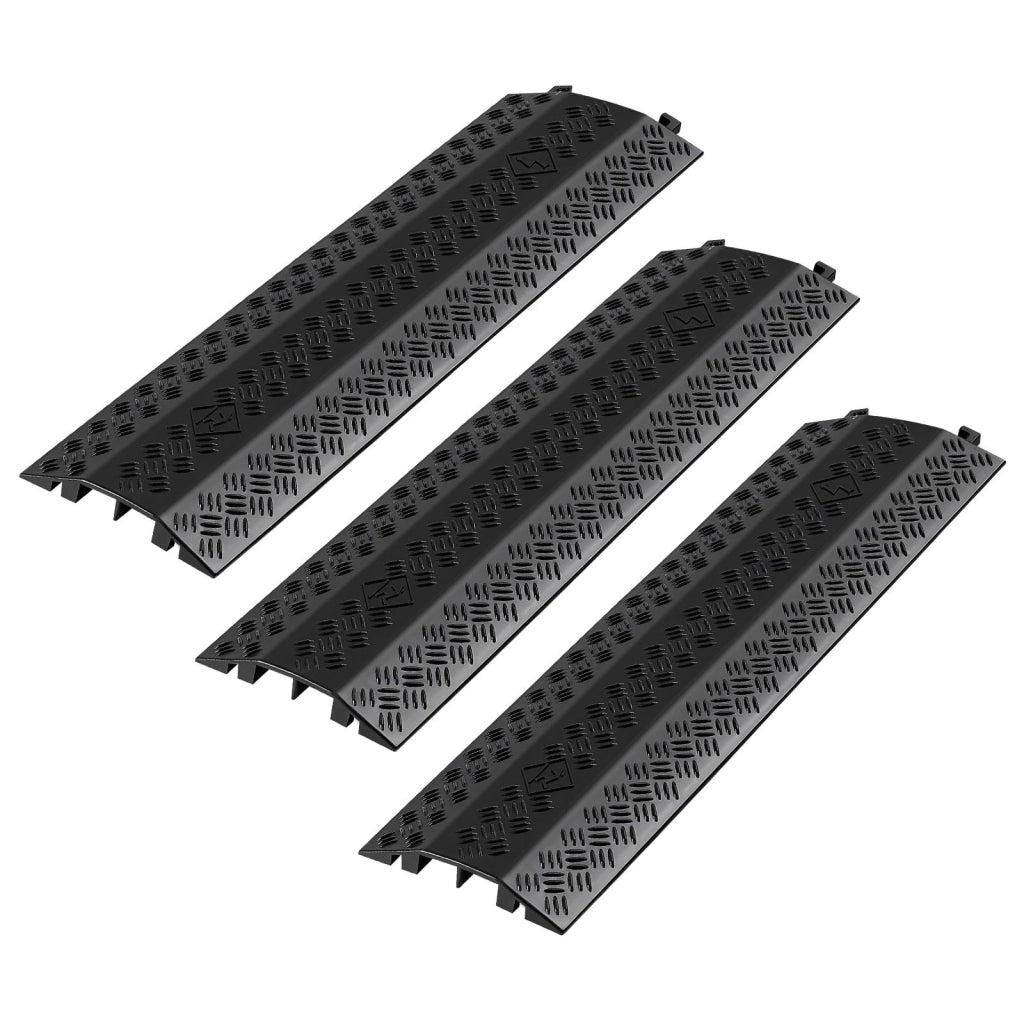 Passacavi a Pavimento 2 Canali CP-P03 in PP Nero, Rampa Protezione Cavi Ribaltabile Portata 7938 kg per Officina ed Eventi, Set 3 Pezzi