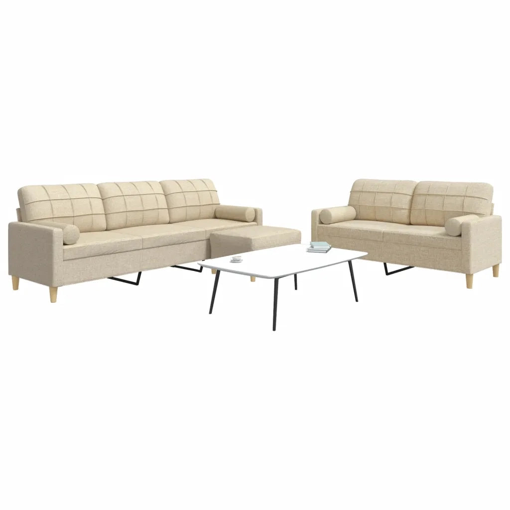 Set Divani 3 pz con Poggiapiedi e Cuscini Crema Tessuto 3278345