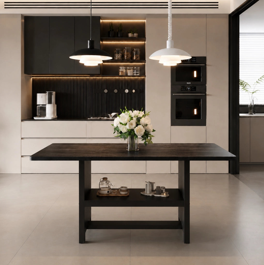Tavolo da pranzo nero 160 cm con ripiano portaoggetti