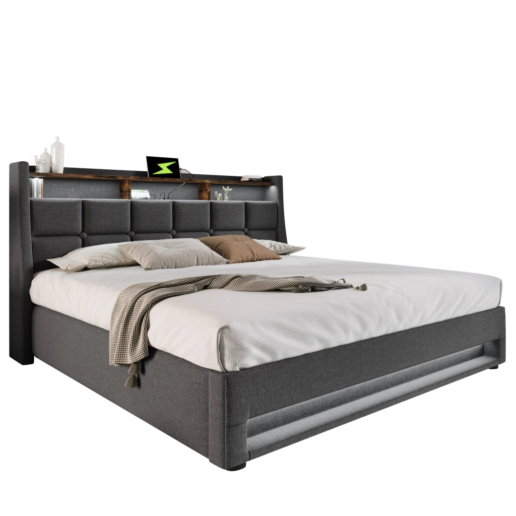 Letto contenitore imbottito grigio 160x200 cm